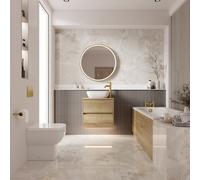Wholesale Domestic Alford Steel Straight Single Ended Bathroom Suite including Brushed Brass Flush Plate Back to Wall Toilet and Vanity Unit | Autumn Oak | ABS | 1600mm