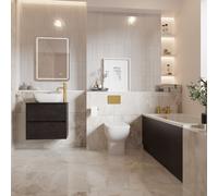 Wholesale Domestic Alford Steel Straight Single Ended Bathroom Suite including Brushed Brass Flush Plate Back to Wall Toilet and Vanity Unit | Metallic Slate | 1500mm