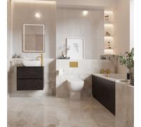 Wholesale Domestic Alford Steel Straight Single Ended Bathroom Suite including Brushed Brass Flush Plate Back to Wall Toilet and Vanity Unit | Metallic Slate | 1400mm