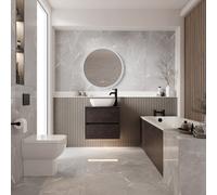 Wholesale Domestic Alford Steel Straight Single Ended Bathroom Suite including Matt Black Flush Plate Back to Wall Toilet and Vanity Unit | Metallic Slate | 1600mm