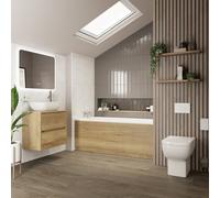Wholesale Domestic Alford Steel Straight Single Ended Bathroom Suite including Matt White Flush Plate Back to Wall Toilet and Vanity Unit | Autumn Oak | ABS | 1600mm