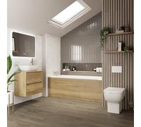 Wholesale Domestic Alford Steel Straight Single Ended Bathroom Suite including Matt White Flush Plate Back to Wall Toilet and Vanity Unit | Autumn Oak | ABS | 1700mm