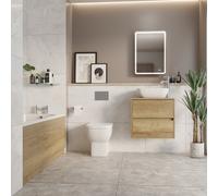 Wholesale Domestic Alford Steel Straight Single Ended Bathroom Suite including Polished Chrome Flush Plate Back to Wall Toilet and Vanity Unit | Autumn Oak | ABS | 1600mm