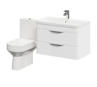 Wholesale Domestic Arendal Wall Mounted 2 Drawer Vanity Unit and Open Back Toilet Suite | Gloss White | MDF | 800mm