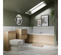 Wholesale Domestic Ashby Slim Edge Straight Double Ended Bathroom Suite including Furniture Set with Minimalist Basin | Autumn Oak | ABS Polished Chrome | 1800mm x 800mm