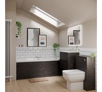 Wholesale Domestic Ashby Slim Edge Straight Double Ended Bathroom Suite including Furniture Set with Minimalist Basin | Metallic Slate | ABS Polished Chrome | 1800mm x 800mm