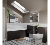 Wholesale Domestic Ashby Slim Edge Straight Single Ended Bathroom Suite including Furniture Set with Minimalist Basin | Metallic Slate | ABS Polished Chrome | 1700mm x 800mm