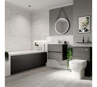 Wholesale Domestic Ashby Slim Edge Straight Single Ended Bathroom Suite including Furniture Set with Minimalist Basin | Graphite Grey | ABS Polished Chrome | 1800mm x 800mm