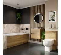 Wholesale Domestic Ashby Slim Edge Straight Single Ended Bathroom Suite including Furniture Set with Minimalist Basin | Autumn Oak | ABS Polished Chrome | 1700mm x 800mm