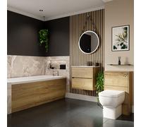 Wholesale Domestic Ashby Slim Edge Straight Single Ended Bathroom Suite including Furniture Set with Minimalist Basin | Autumn Oak | ABS Polished Chrome | 1800mm x 800mm