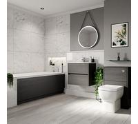 Wholesale Domestic Ashby Slim Edge Straight Single Ended Bathroom Suite including Furniture Set with Minimalist Basin | Graphite Grey | ABS Polished Chrome | 1700mm x 700mm