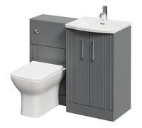 Wholesale Domestic Avant Floor Standing Vanity Unit Toilet Suite with Curved 1 Tap Hole Basin and 2 Doors with Polished Chrome Handles | Satin Grey | ABS Polished Chrome | 1000mm