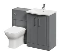 Wholesale Domestic Avant Floor Standing Vanity Unit Toilet Suite with Curved 1 Tap Hole Basin and 2 Doors with Polished Chrome Handles | Satin Grey | ABS Polished Chrome | 1100mm