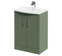 Wholesale Domestic Avant Floor Standing Vanity Unit with 1 Tap Hole Curved Basin and 2 Doors with Polished Chrome Handles | Satin Green | MDF | 600mm