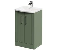 Wholesale Domestic Avant Floor Standing Vanity Unit with 1 Tap Hole Curved Basin and 2 Doors with Polished Chrome Handles | Satin Green | MDF | 500mm