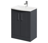 Wholesale Domestic Avant Floor Standing Vanity Unit with 1 Tap Hole Curved Basin and 2 Doors with Polished Chrome Handles | Satin Anthracite | MDF | 600mm