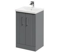 Wholesale Domestic Avant Floor Standing Vanity Unit with 1 Tap Hole Mid Edge Basin and 2 Doors with Polished Chrome Handles | Satin Grey | MDF | 500mm