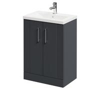 Wholesale Domestic Avant Floor Standing Vanity Unit with 1 Tap Hole Mid Edge Basin and 2 Doors with Polished Chrome Handles | Satin Anthracite | MDF | 600mm