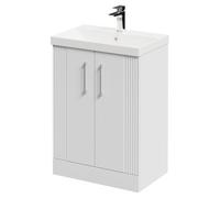 Wholesale Domestic Avant Floor Standing Vanity Unit with 1 Tap Hole Slim Edge Basin and 2 Doors with Polished Chrome Handles | Satin White | MDF | 600mm