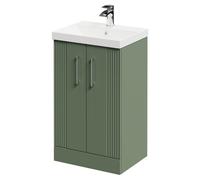 Wholesale Domestic Avant Floor Standing Vanity Unit with 1 Tap Hole Slim Edge Basin and 2 Doors with Polished Chrome Handles | Satin Green | MDF | 500mm