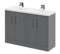 Wholesale Domestic Avant Floor Standing Vanity Unit with Ceramic Double Basin and 4 Doors with Polished Chrome Handles | Satin Grey | MDF | 1200mm