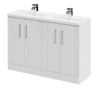 Wholesale Domestic Avant Floor Standing Vanity Unit with Polymarble Double Basin and 4 Doors with Polished Chrome Handles | Satin White | MDF | 1200mm
