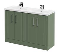 Wholesale Domestic Avant Floor Standing Vanity Unit with Polymarble Double Basin and 4 Doors with Polished Chrome Handles | Satin Green | MDF | 1200mm