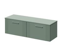 Wholesale Domestic Avant Wall Mounted Vanity Unit for Countertop Basins and 2 Drawers with Polished Chrome Handles | Satin Green | MDF | 1200mm