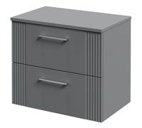Wholesale Domestic Avant Wall Mounted Vanity Unit for Countertop Basins with 2 Drawers and Polished Chrome Handles | Satin Grey | MDF | 600mm