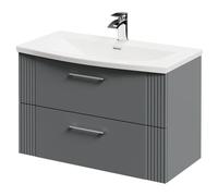 Wholesale Domestic Avant Wall Mounted Vanity Unit with 1 Tap Hole Curved Basin and 2 Drawers with Polished Chrome Handles | Satin Grey | MDF | 800mm