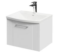 Wholesale Domestic Avant Wall Mounted Vanity Unit with 1 Tap Hole Curved Basin and Single Drawer with Polished Chrome Handle | Satin White | MDF | 500mm