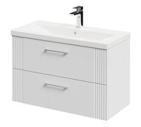 Wholesale Domestic Avant Wall Mounted Vanity Unit with 1 Tap Hole Mid Edge Basin and 2 Drawers with Polished Chrome Handles | Satin White | MDF | 800mm