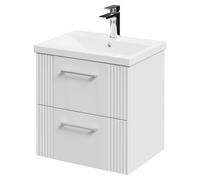 Wholesale Domestic Avant Wall Mounted Vanity Unit with 1 Tap Hole Mid Edge Basin and 2 Drawers with Polished Chrome Handles | Satin White | MDF | 500mm