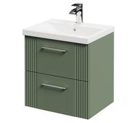 Wholesale Domestic Avant Wall Mounted Vanity Unit with 1 Tap Hole Mid Edge Basin and 2 Drawers with Polished Chrome Handles | Satin Green | MDF | 500mm