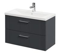 Wholesale Domestic Avant Wall Mounted Vanity Unit with 1 Tap Hole Mid Edge Basin and 2 Drawers with Polished Chrome Handles | Satin Anthracite | MDF | 800mm