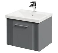 Wholesale Domestic Avant Wall Mounted Vanity Unit with 1 Tap Hole Mid Edge Basin and Single Drawer with Polished Chrome Handle | Satin Grey | MDF | 500mm