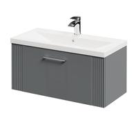 Wholesale Domestic Avant Wall Mounted Vanity Unit with 1 Tap Hole Mid Edge Basin and Single Drawer with Polished Chrome Handle | Satin Grey | MDF | 800mm