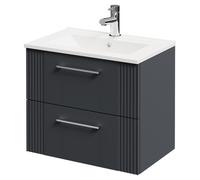 Wholesale Domestic Avant Wall Mounted Vanity Unit with 1 Tap Hole Minimalist Basin and 2 Drawers with Polished Chrome Handles | Satin Anthracite | MDF | 600mm