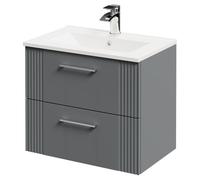 Wholesale Domestic Avant Wall Mounted Vanity Unit with 1 Tap Hole Minimalist Basin and 2 Drawers with Polished Chrome Handles | Satin Grey | MDF | 600mm