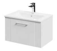 Wholesale Domestic Avant Wall Mounted Vanity Unit with 1 Tap Hole Minimalist Basin and Single Drawer with Polished Chrome Handle | Satin White | MDF | 600mm