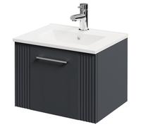 Wholesale Domestic Avant Wall Mounted Vanity Unit with 1 Tap Hole Minimalist Basin and Single Drawer with Polished Chrome Handle | Satin Anthracite | MDF | 500mm