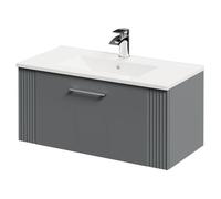 Wholesale Domestic Avant Wall Mounted Vanity Unit with 1 Tap Hole Minimalist Basin and Single Drawer with Polished Chrome Handle | Satin Grey | MDF | 800mm