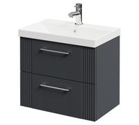 Wholesale Domestic Avant Wall Mounted Vanity Unit with 1 Tap Hole Slim Edge Basin and 2 Drawers with Polished Chrome Handles | Satin Anthracite | MDF | 600mm