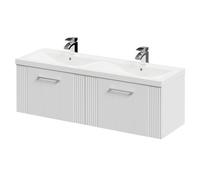 Wholesale Domestic Avant Wall Mounted Vanity Unit with Ceramic Double Basin and 2 Drawers with Polished Chrome Handles | Satin White | MDF | 1200mm