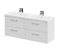 Wholesale Domestic Avant Wall Mounted Vanity Unit with Polymarble Double Basin and 4 Drawers with Polished Chrome Handles | Satin White | MDF | 1200mm