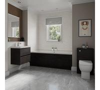 Wholesale Domestic Barton Slim Edge Straight Double Ended Bathroom Suite including Furniture Set with Slim Edge Basin | Metallic Slate | ABS Polished Chrome | 1800mm x 800mm