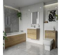 Wholesale Domestic Barton Slim Edge Straight Single Ended Bathroom Suite including Furniture Set with Slim Edge Basin | Autumn Oak | ABS Polished Chrome | 1500mm x 700mm