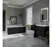 Wholesale Domestic Barton Slim Edge Straight Single Ended Bathroom Suite including Furniture Set with Slim Edge Basin | Metallic Slate | ABS Polished Chrome | 1700mm x 700mm