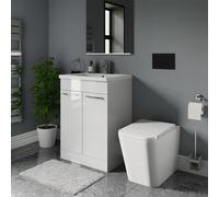 Wholesale Domestic Camden Vanity Unit and Toilet Suite including Black High Button Back to Wall Toilet and Floor Standing Vanity Unit | Gloss White | ABS Polished Chrome | 600mm