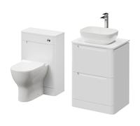 Wholesale Domestic Carlo Floor Standing Vanity Unit Toilet Suite with 2 Handleless Drawers including Countertop Basin and Rimless Toilet | Gloss White | ABS Polished Chrome | 1150mm